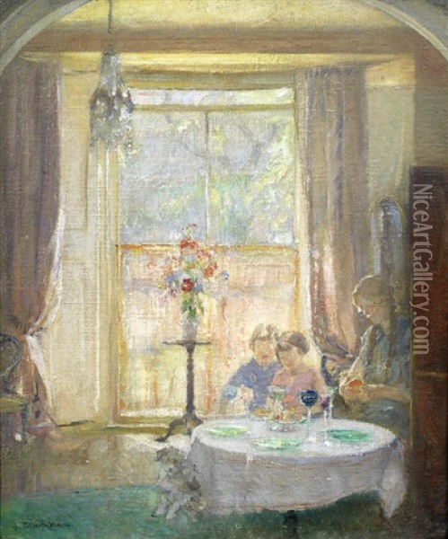 Esther And Girls Oil Painting - Ernest Borough Johnson