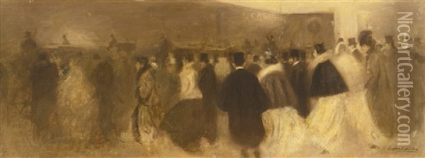 La Sortie Du Theatre Oil Painting - Eugene Carriere
