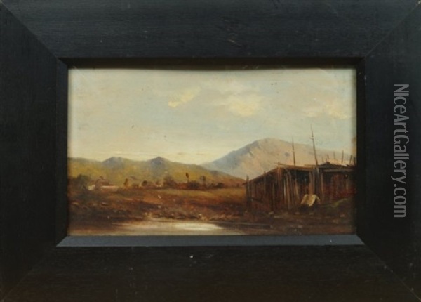 Shack In A Mountain Landscape Oil Painting - Thomas Hill