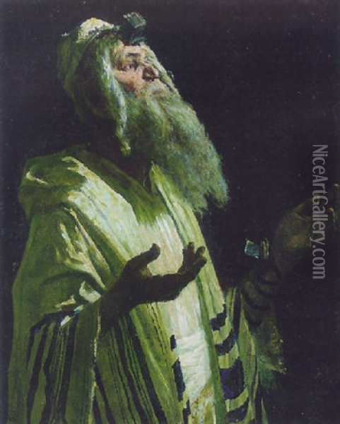 A Rabbi At Prayer Oil Painting - George Sherwood Hunter