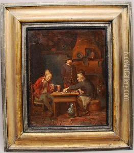 Men Playing Cards Oil Painting - Jos Van Bree