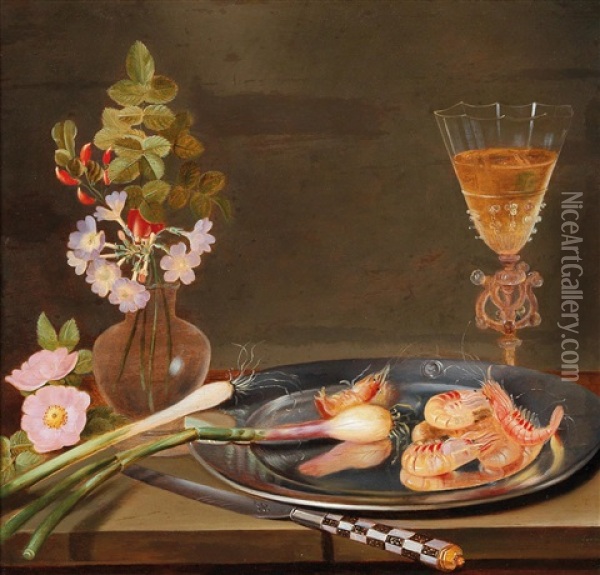 A Still Life With A Vase Of Flowers Oil Painting - Frans Ykens