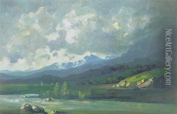 Tiroler Ache Bei Gewitterstimmung Oil Painting - Anton Mueller-Wischin