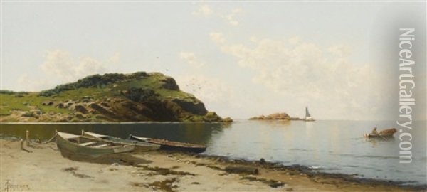West Island, Seaconnett Point, Rhode Island (a Sunny Day On The Coast) Oil Painting - Alfred Thompson Bricher