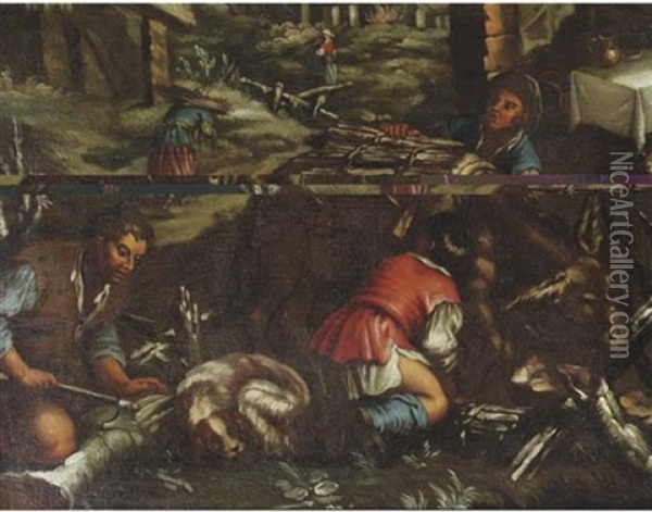 Peasants Cutting And Gathering Wood, An Allegory Of Winter Oil Painting - Jacopo dal Ponte Bassano