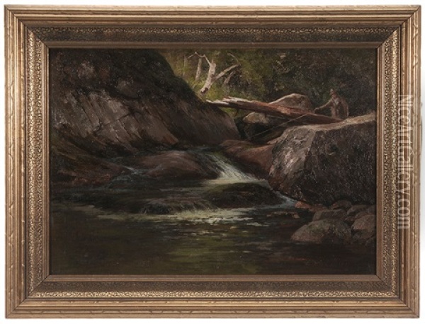 Fisherman At A Cascade Oil Painting - Edward Hill