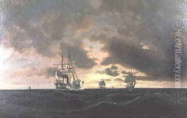 A Paddle Steamer and Other Shipping in a Swell Oil Painting - Heinrich Leitner