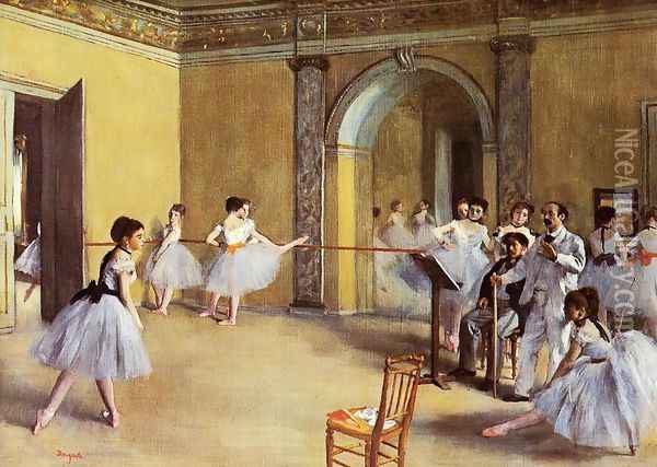 Dance Class at the Opera, rue Le Peletier Oil Painting - Edgar Degas
