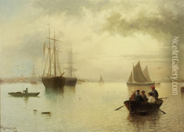 Untitled (harbor Scene) Oil Painting - David James