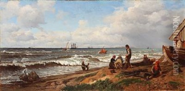 Coastal Scene With Fishermen Oil Painting - Helmuth Dirckinck-Holmfeld