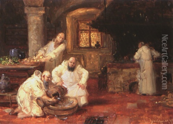 Bei Der Kuchenarbeit Oil Painting - Eduard von Gruetzner