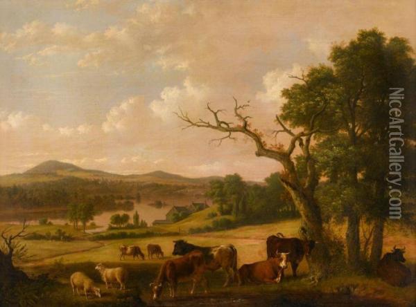 Landscape From The Artist's House Oil Painting - Thomas Hewes Hinckley