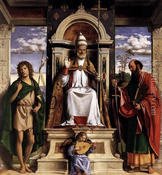 St Peter Enthroned with Saints Oil Painting - Giovanni Battista Cima da Conegliano