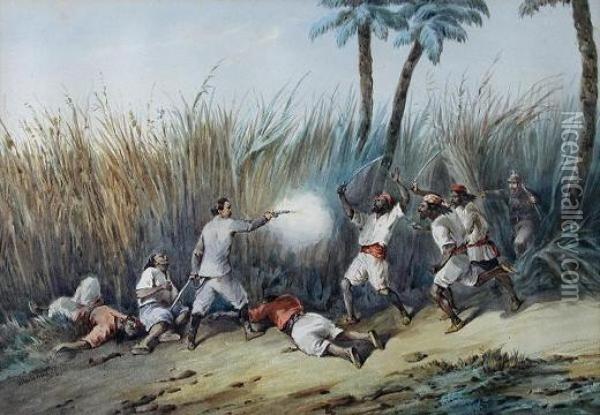 Therifle Brigade Skirmishing Taking The Gravel Pits Before Sebastapol Oil Painting - Orlando Norie