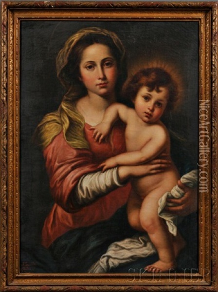 Madonna And Child, After Bartolome Esteban Murillo Oil Painting - Achille Leonardi