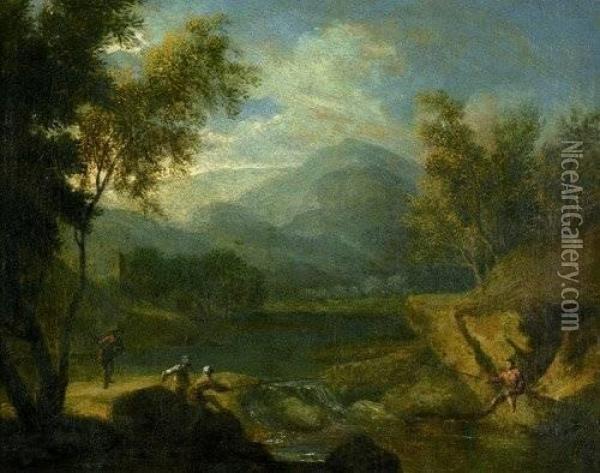Sebastian D. J.: Gebirgige Fluslands Oil Painting - Johann Daniel Donat