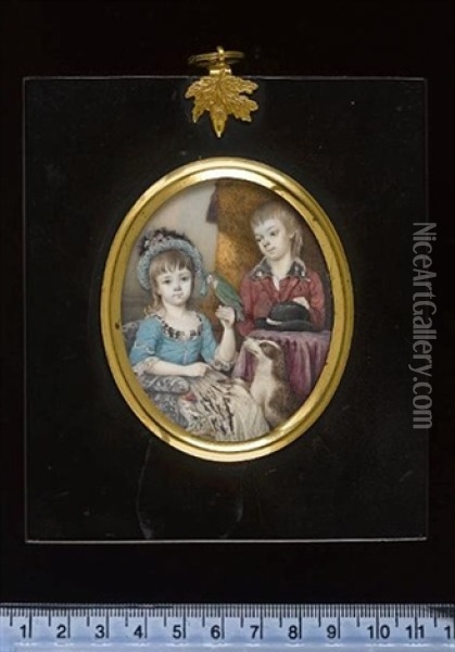 A Double Portrait Of Thomas Swymmer Champneys And His Sister Caroline Chamnpneys Oil Painting - Lewis (of Bath) Vaslet