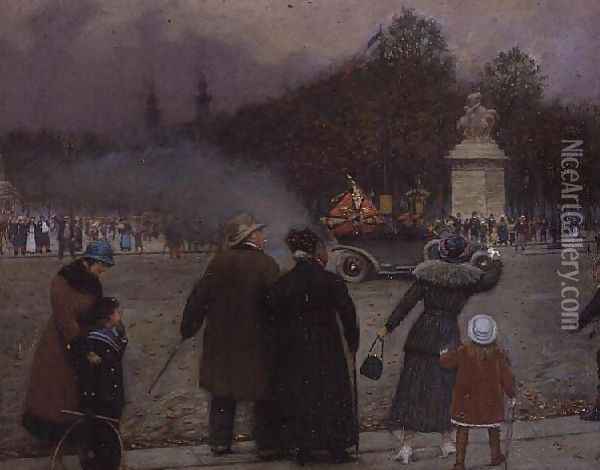 The German Flag Taken to Les Invalides, c.1914 Oil Painting - Jean-Georges Beraud