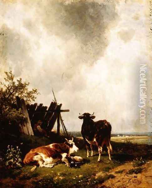 The Cows Oil Painting - Friedrich Johann Voltz