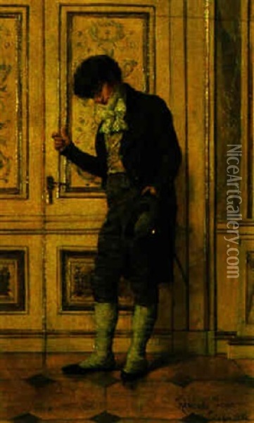 Gentleman In An Interior Oil Painting - Jenoe (Eugen) Kemendy