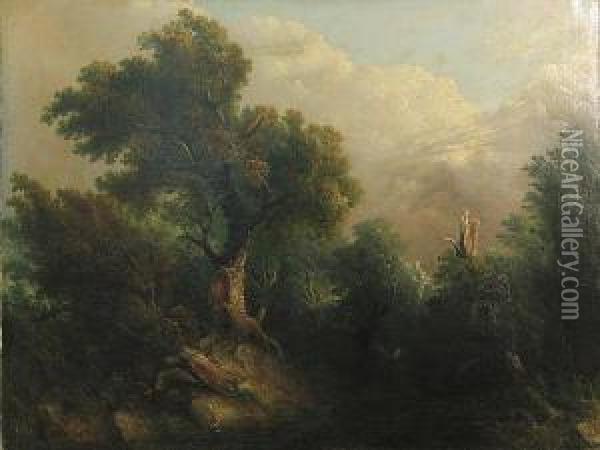 A Blasted Tree By A River Oil Painting - Henry Thomas Dawson