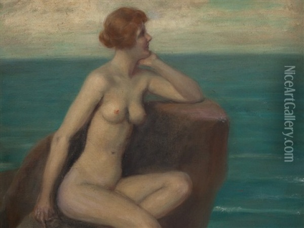 Female Nude On Rock Oil Painting - Victor Schivert