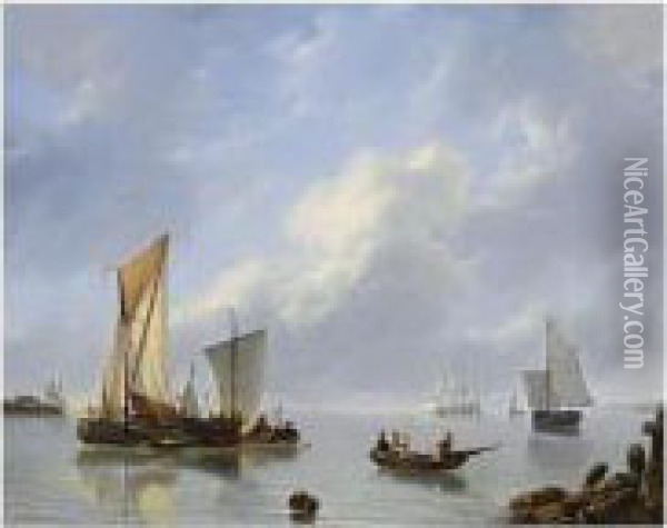 Shipping In A Calm Oil Painting - Petrus Jan Schotel