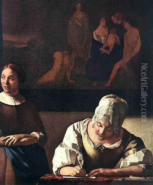 Lady Writing a Letter with Her Maid (detail) Oil Painting - Jan Vermeer Van Delft