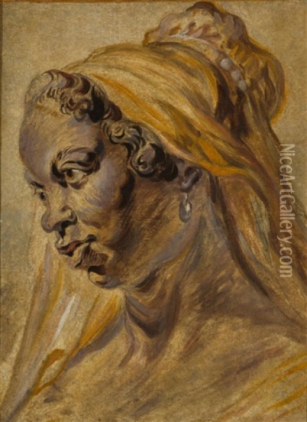 Study Of A Black Woman Wearing A Cap Oil Painting - Peter Paul Rubens