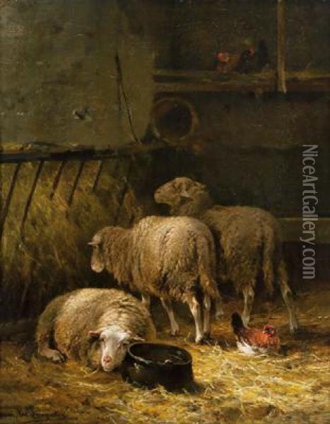 Schafe Im Stall Oil Painting - Cornelis van Leemputten