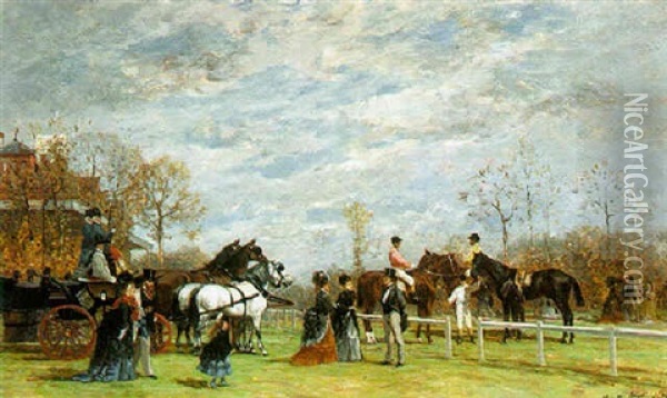 A Day At The Races Oil Painting - Auguste De Molins