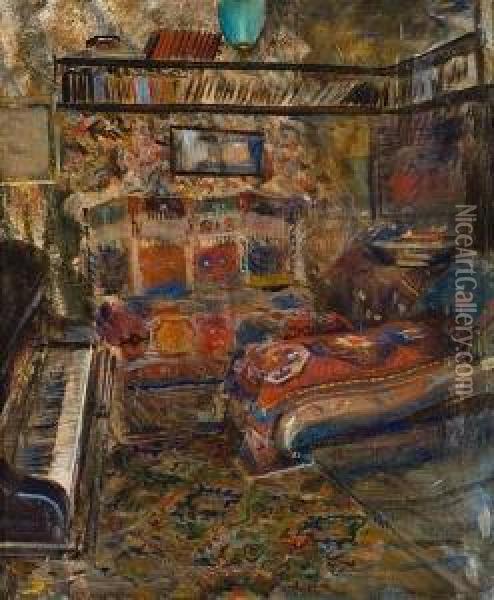 Interior Med Piano Og Divan Oil Painting - Christian Krohg