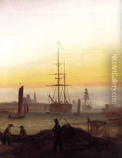 Greifwald Harbour Oil Painting - Caspar David Friedrich
