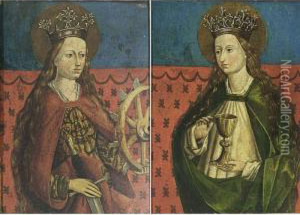 A Pair Of Female Saints: Saint Catherine; Saint Barbara Oil Painting - Barholome Zeitblom