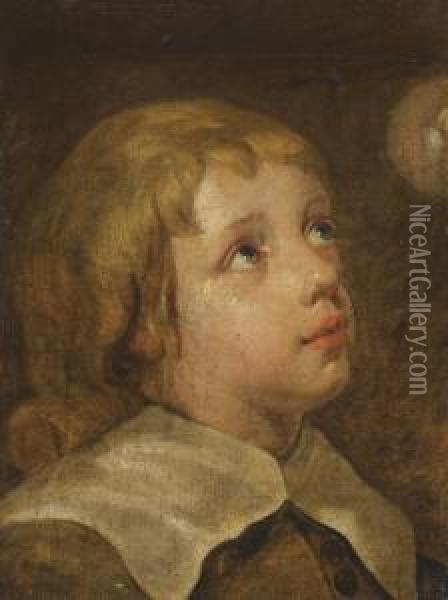 Study Of A Boy Looking Up At A Bubble Oil Painting - Jacob Cornelisz Van Oostsanen
