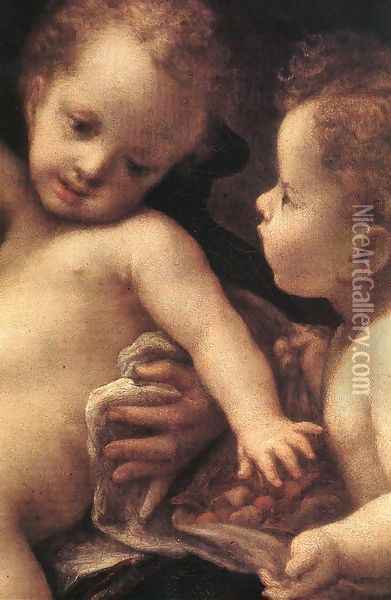 Virgin and Child with an Angel (detail) Oil Painting - Antonio Allegri da Correggio