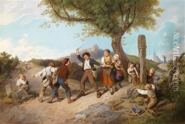 Streitende Kinder Oil Painting - Johann Grund