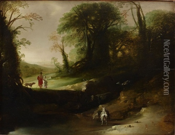 Pastoralt Landskap Med Figurer Oil Painting - Cornelis Van Poelenburgh