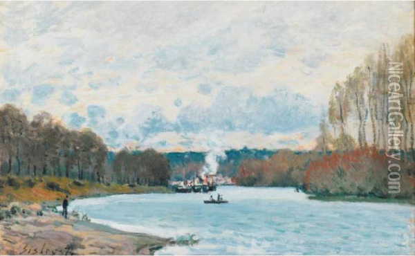 Bords De Seine A Bougival Oil Painting - Alfred Sisley