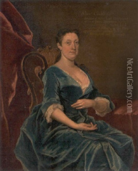 Portrait Of Alice Caulfeild, Daughter Of William, 1st Viscount Charlemont, In A Blue Dress, Seated In An Interior Oil Painting - Joseph Highmore