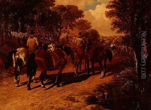 Coach Horses and Grooms on a Path Oil Painting - John Frederick Herring Snr