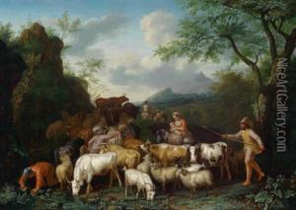 Shepherds Taking Their Sheep To Water Oil Painting - Jan van Gool