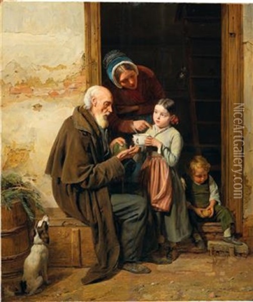 The Charitable Gift Oil Painting - Ferdinand Georg Waldmueller