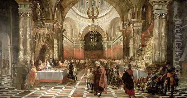 Belshazzar's Feast, c.1650-70 Oil Painting - Juan Carreno De Miranda