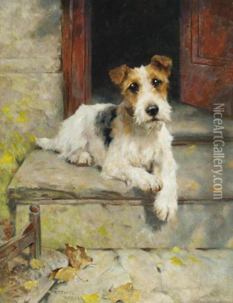 Waiting For Master, A Wire Coated Fox Terrier Oil Painting - Arthur Wardle