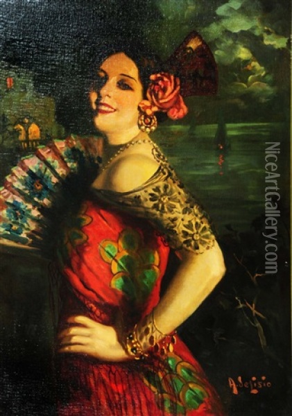 A Spanish Beauty Oil Painting - Arnaldo de Lisio