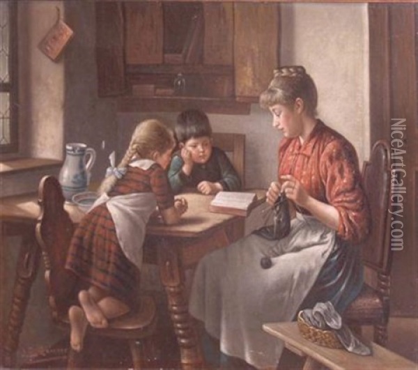 The Reading Lesson Oil Painting - Jakob Emanuel Gaisser