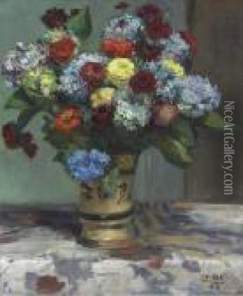 Bouquet De Fleurs Aux Hortensias Oil Painting - Jacques-Emile Blanche