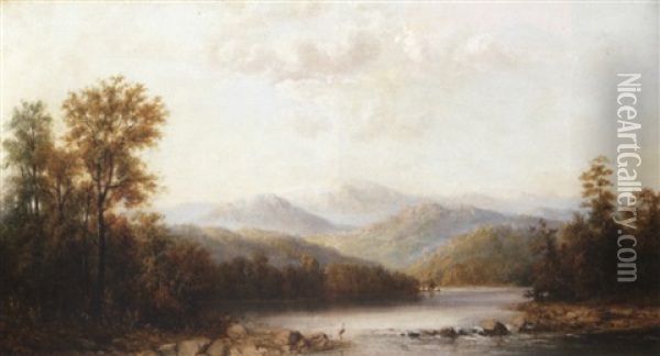 Landscape With Distant Mountains And Crane Oil Painting - Henry Nesbitt Mcevoy