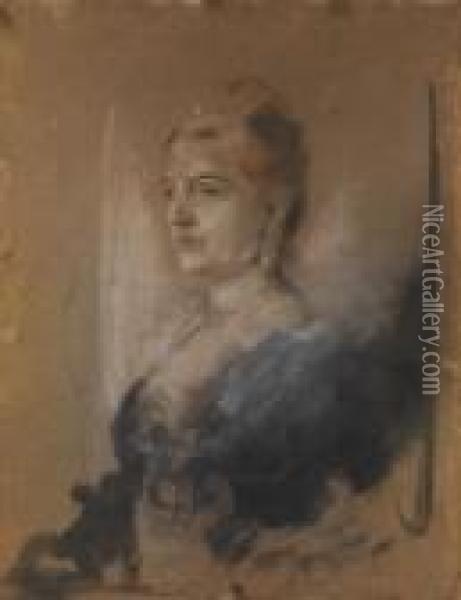 Portrait Der Italienischen Konigin Margarethe Oil Painting - Franz von Lenbach